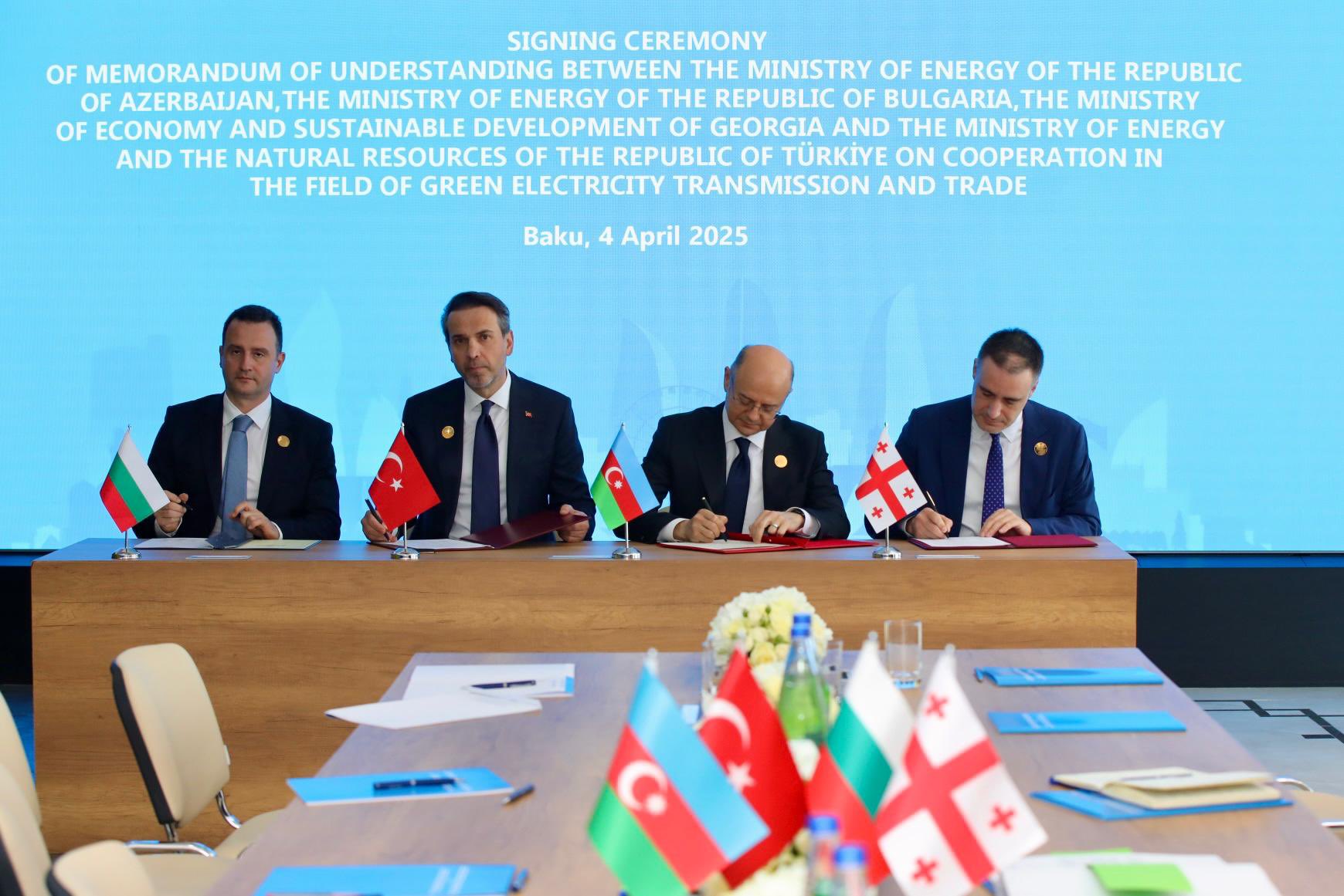 Azərbaycan-Gürcüstan-Türkiyə-Bolqarıstan Yaşıl Enerji Dəhlizi üzrə Anlaşma Memorandumu imzalanıb